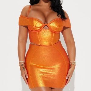 Metallic Orange Skirt Set🍊